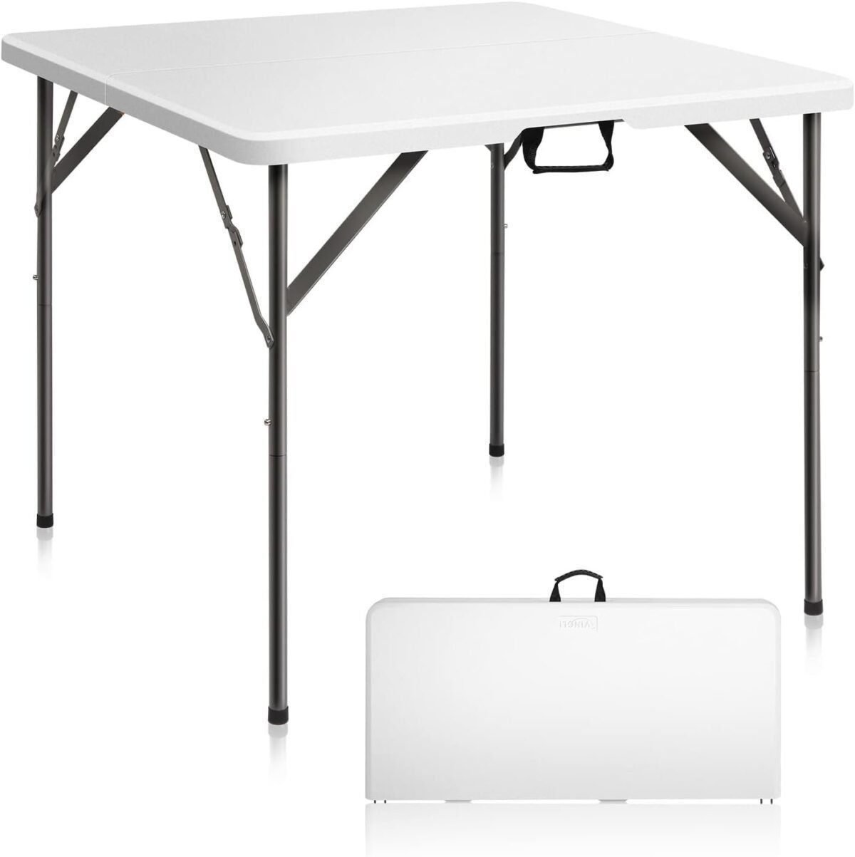 34" Fold in Half Square Table, Bi-Folding Commercial Table, Portable Plastic Dining Card Table for Kitchen or Outdoor Party Wedding Event