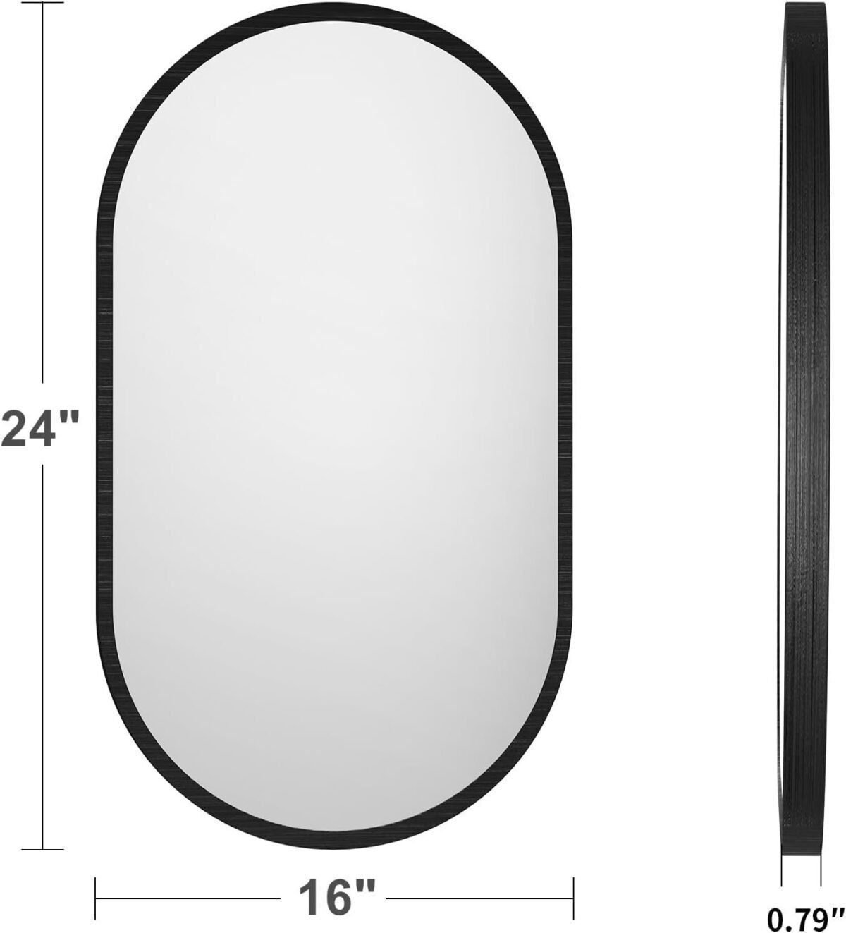 16x24 Black Oval Mirror, Bathroom Vanity Mirror Metal Framed, Pill Shaped Mirror