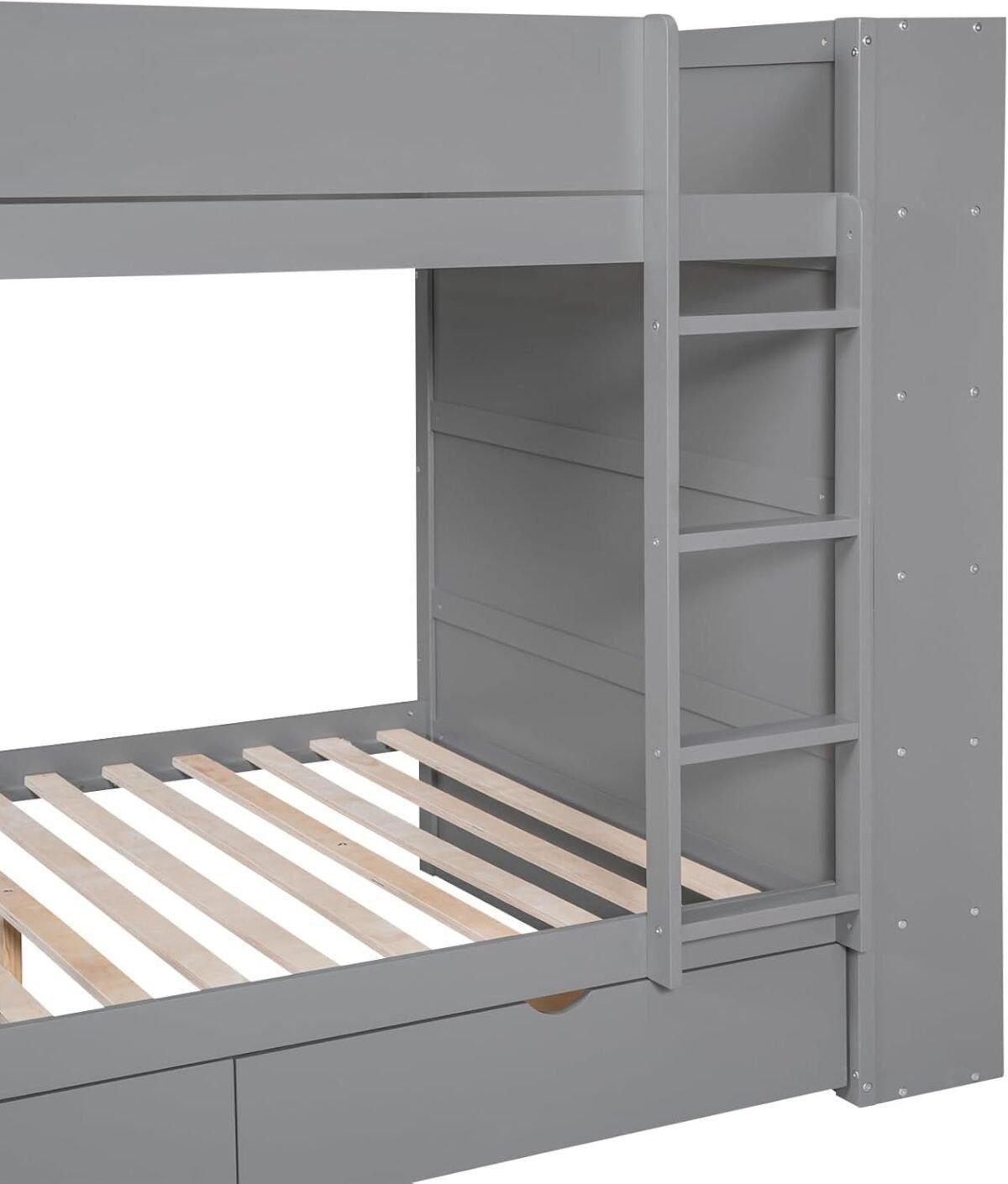 Full Over Full Bunk Bed with 2 Drawers and Multi-Layer Cabinet, Wooden Bunkbeds with Shelves Storage