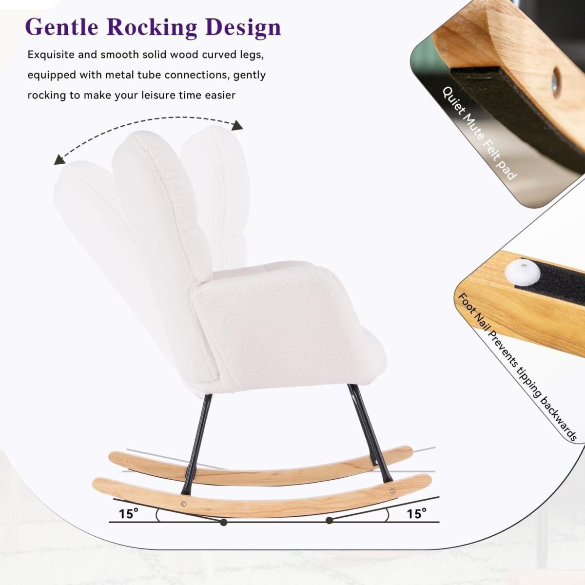 Rocking Chair Nursery Teddy Upholstered Glider Rocker High Backrest Nursery Rocker