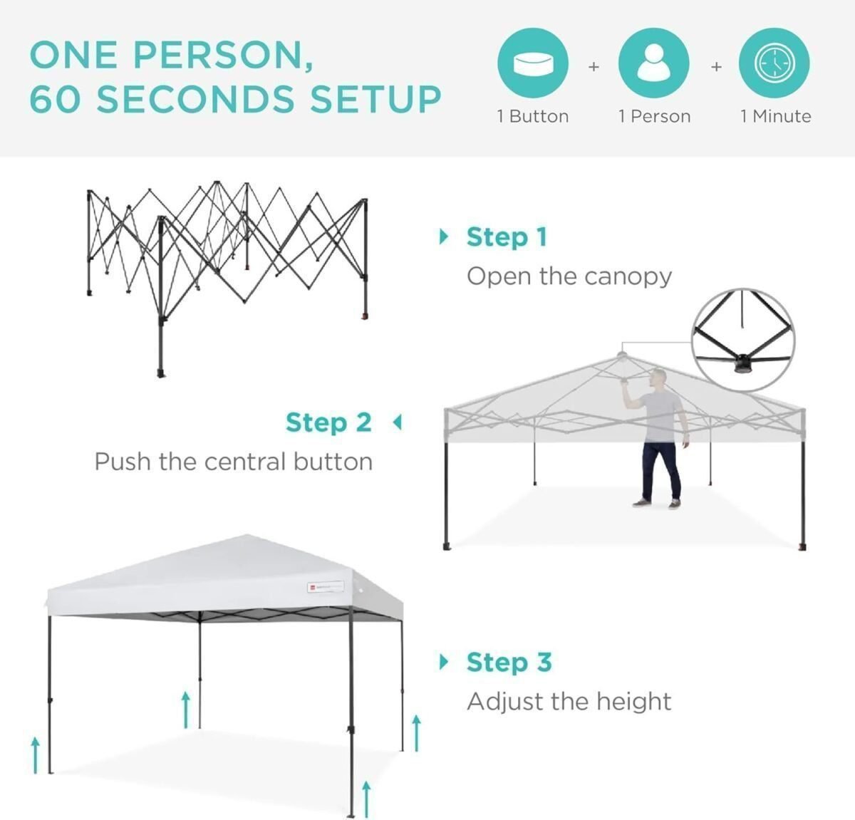 12x12ft 1-Person Setup Pop Up Canopy Tent Instant Portable Shelter w/ 1-Button Push