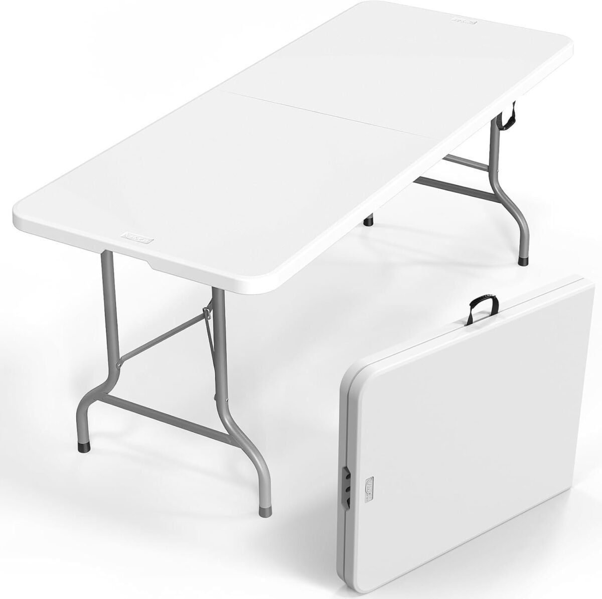 6 Foot Plastic Folding Table Portable Long Table Rectangular with Carrying Handle, Smooth HDPE