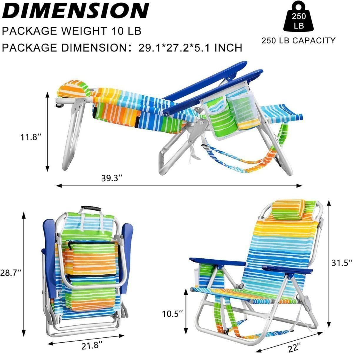 Backpack Beach Chairs for Adults - Folding Heavy Duty Camping Chair with Storage Pouch, Cup Holder Towel Rack