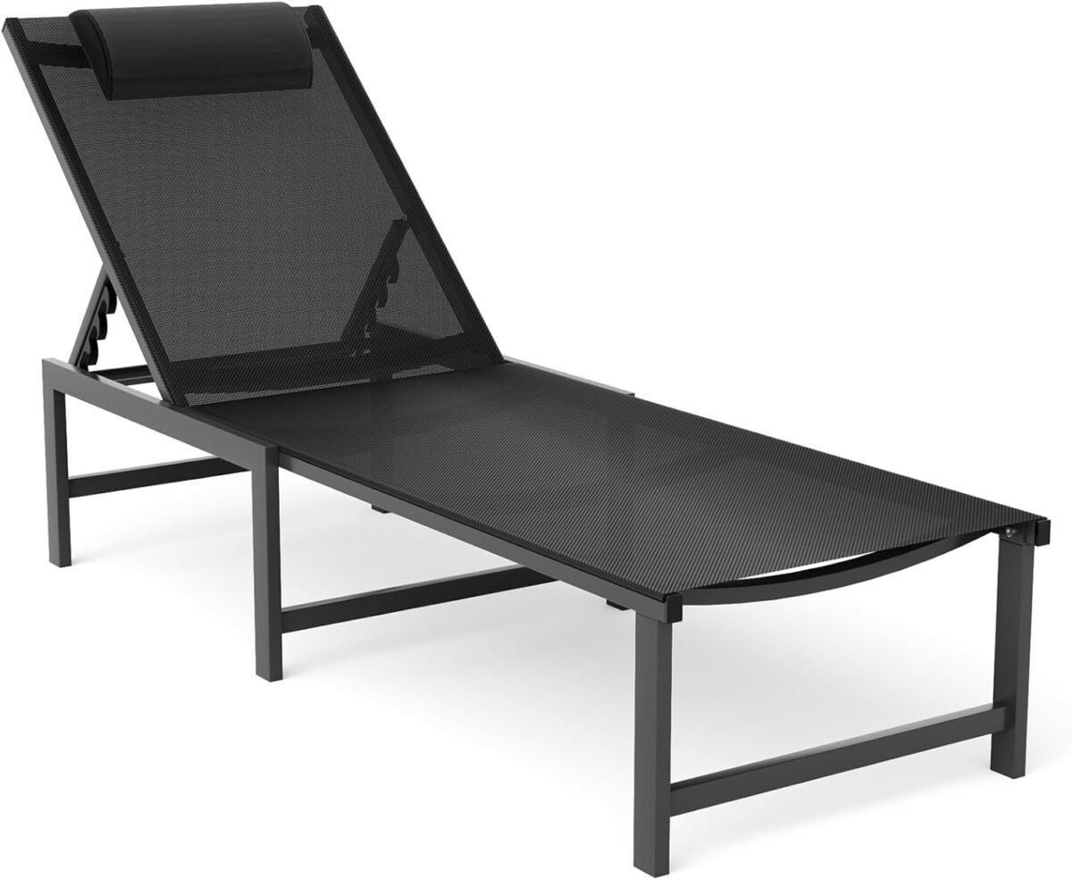 Aluminum Patio Lounge Chairs,Lounge Chairs with 5 Adjustable Backrest and Headrest Pillows