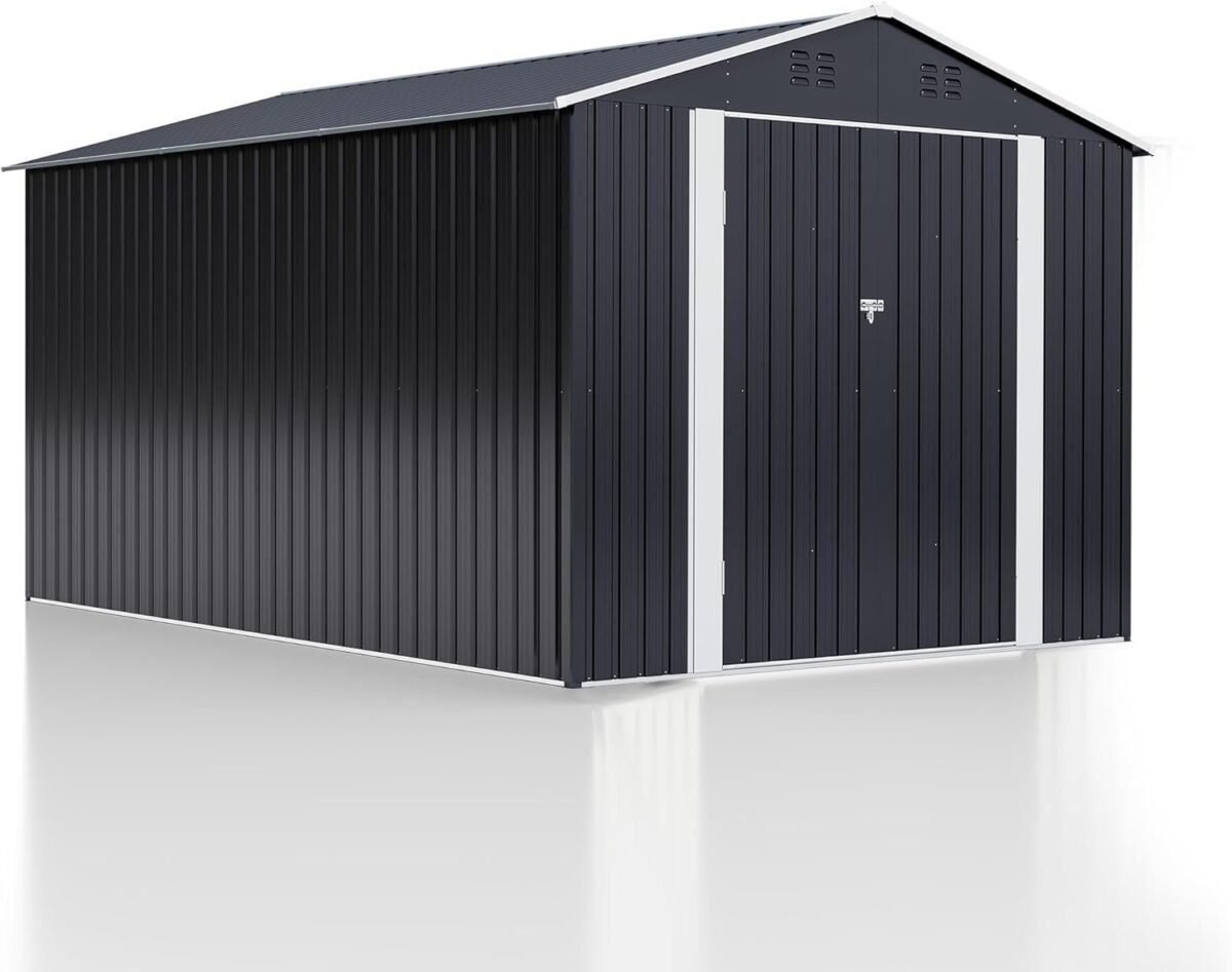 8 x 12 FT Outdoor Storage Shed, Metal Garden Shed with with Updated Frame Structure, Tool Sheds for Backyard