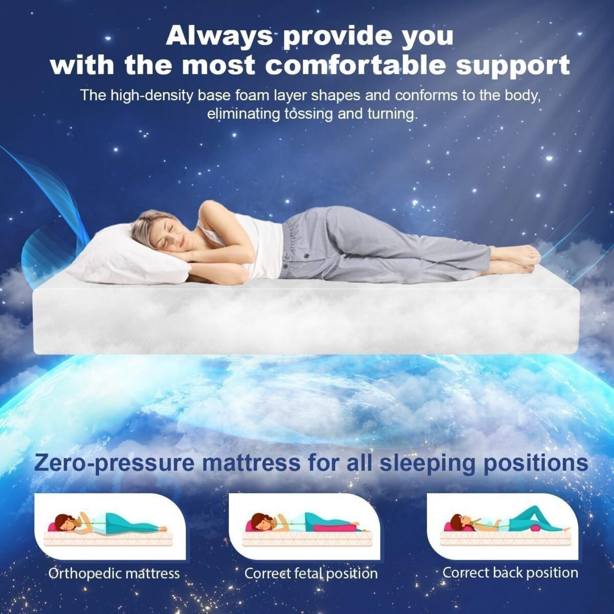 10 Inch King Mattress Memory Foam Mattress Gel Mattress Bed-in-a-Box Cooler Sleep Pressure Relief Breathable Comfortable Bed Mattress