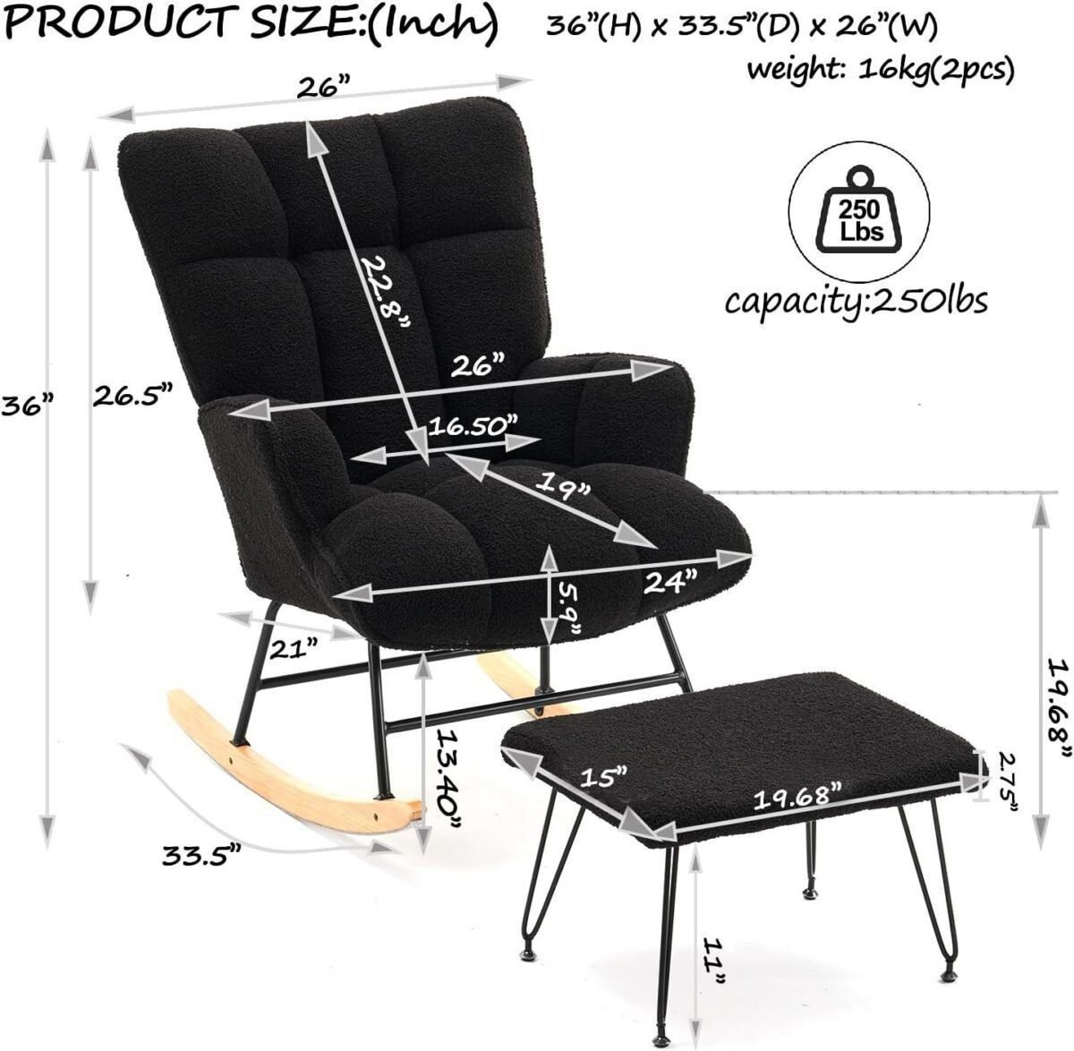 Teddy Upholstered Glider Rocker with High Backrest, Reading Chair Modern Rocking Accent Chairs