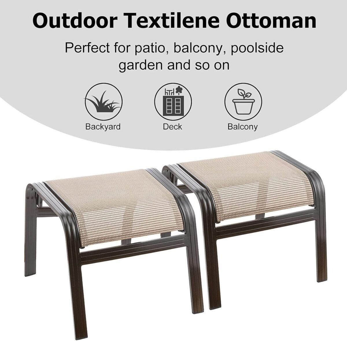 Outdoor Patio Footstools Aluminum Outdoor Ottomans Footrest Small Seating Wicker Furniture Patio Ottoman 2 Pieces