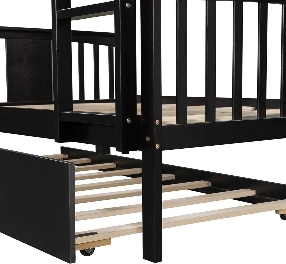 Full Over Full Bunk Bed with Twin Size Trundle, Wood Bedframe w/Guardrails and Ladder