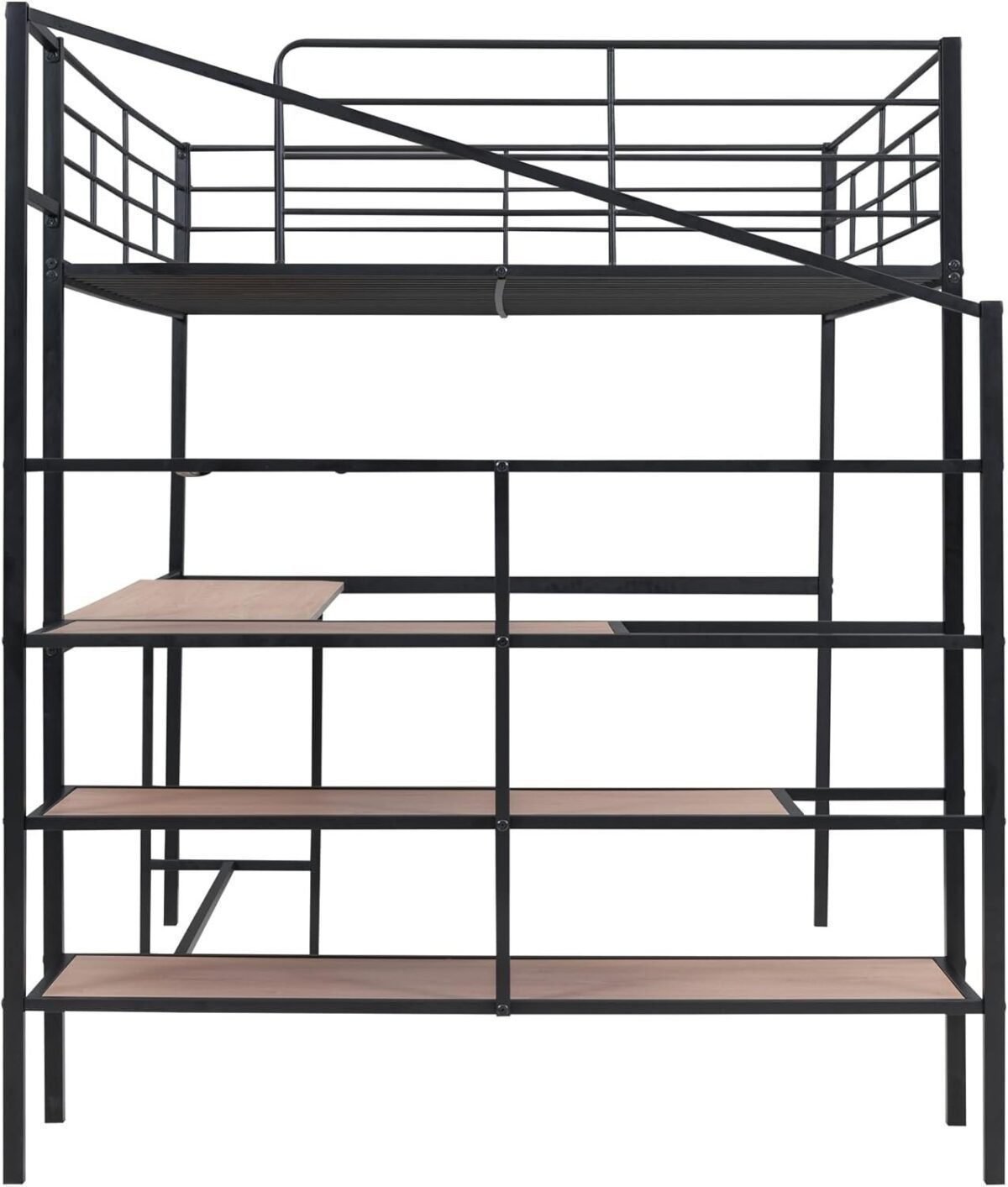 Metal Full Size Loft Bed with Desk,Heavy Duty Bedframe with Storage Stair for Bedroom