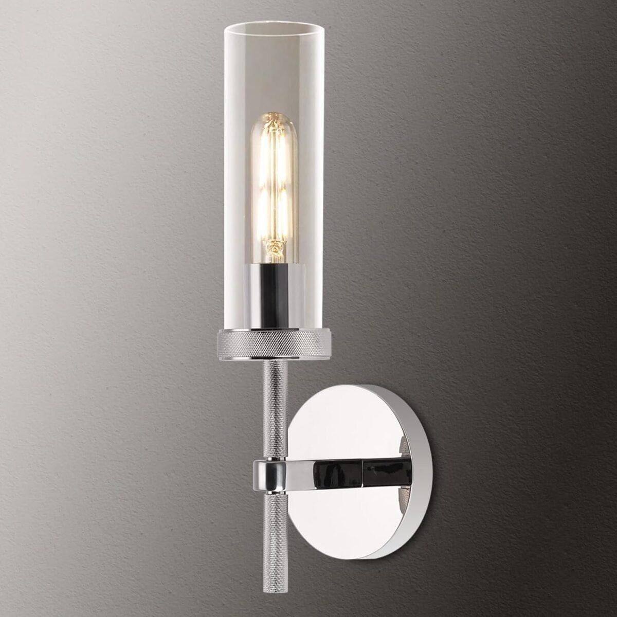 Modern Chrome Knurled Wall Sconces,14" Glass Sconces Wall Lighting indoor, Bathroom Vanity Light Wall Sconces