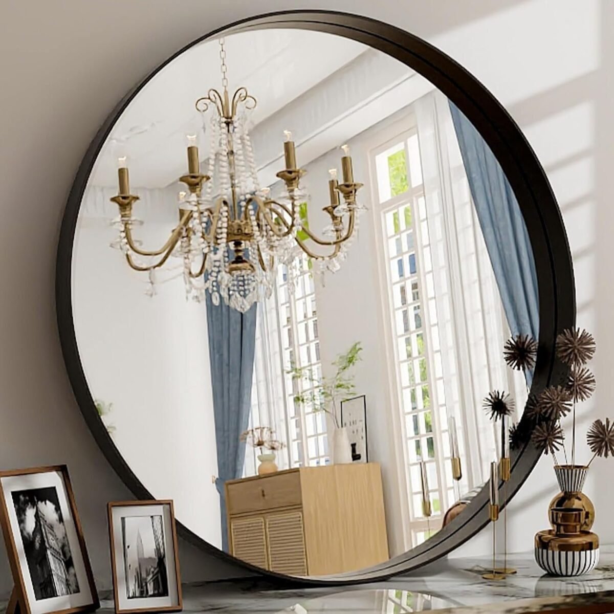 24 Inch Round Bathroom Mirror - Wall Mounted Circle Mirror with Metal Frame, Modern Mirror Suitable for Bathroom