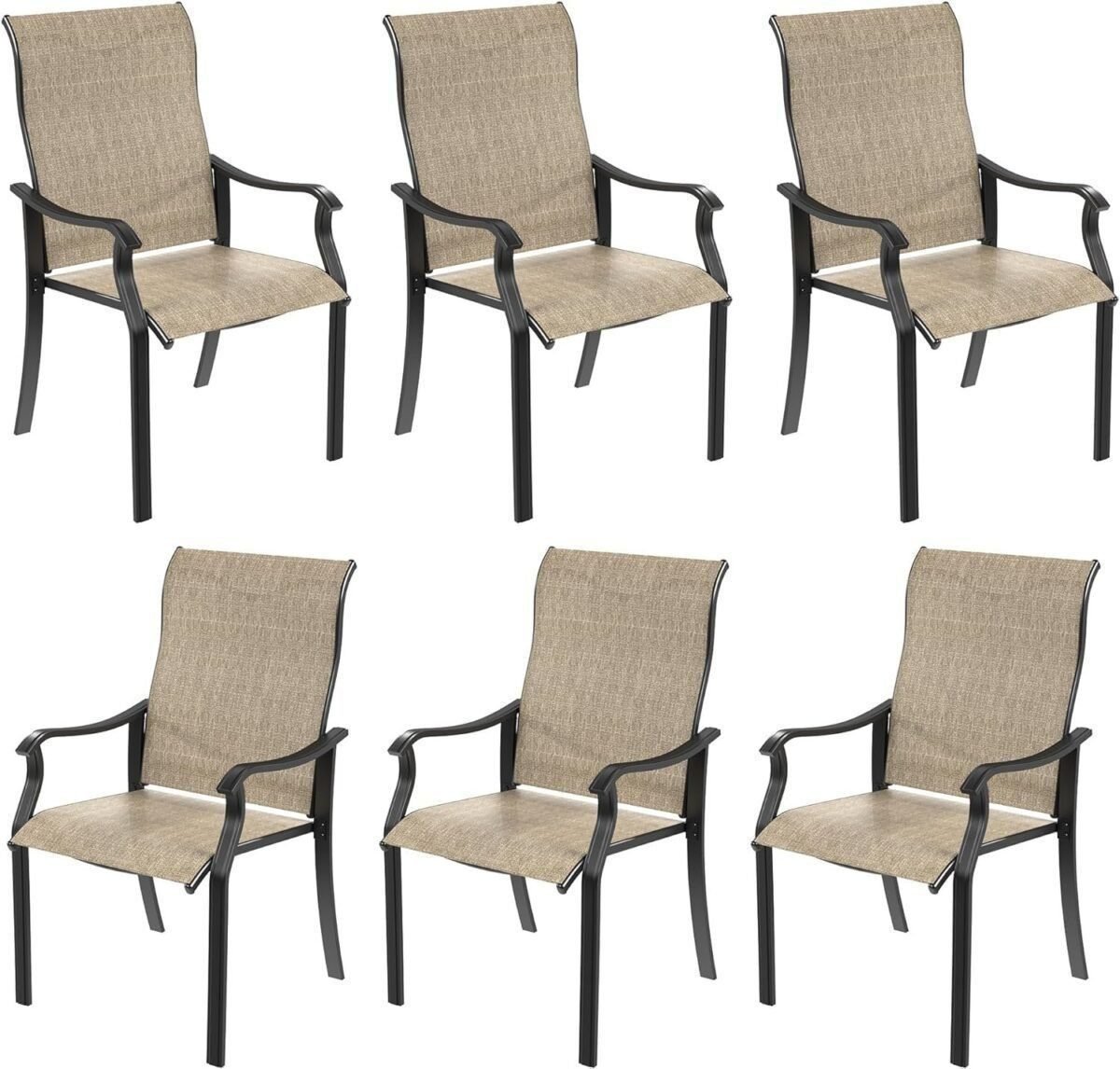 Outdoor Patio Dining Chairs Set of 6, High Back Patio Chairs, All-Weather with Armrests for Lawn