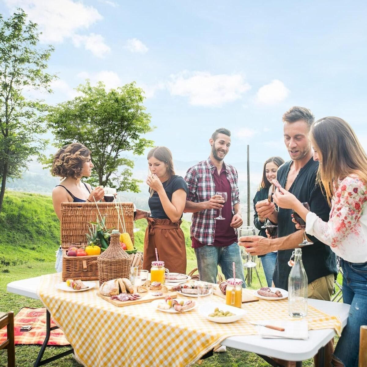 6 Foot Plastic Folding Table Portable Long Table Rectangular with Carrying Handle, Smooth HDPE