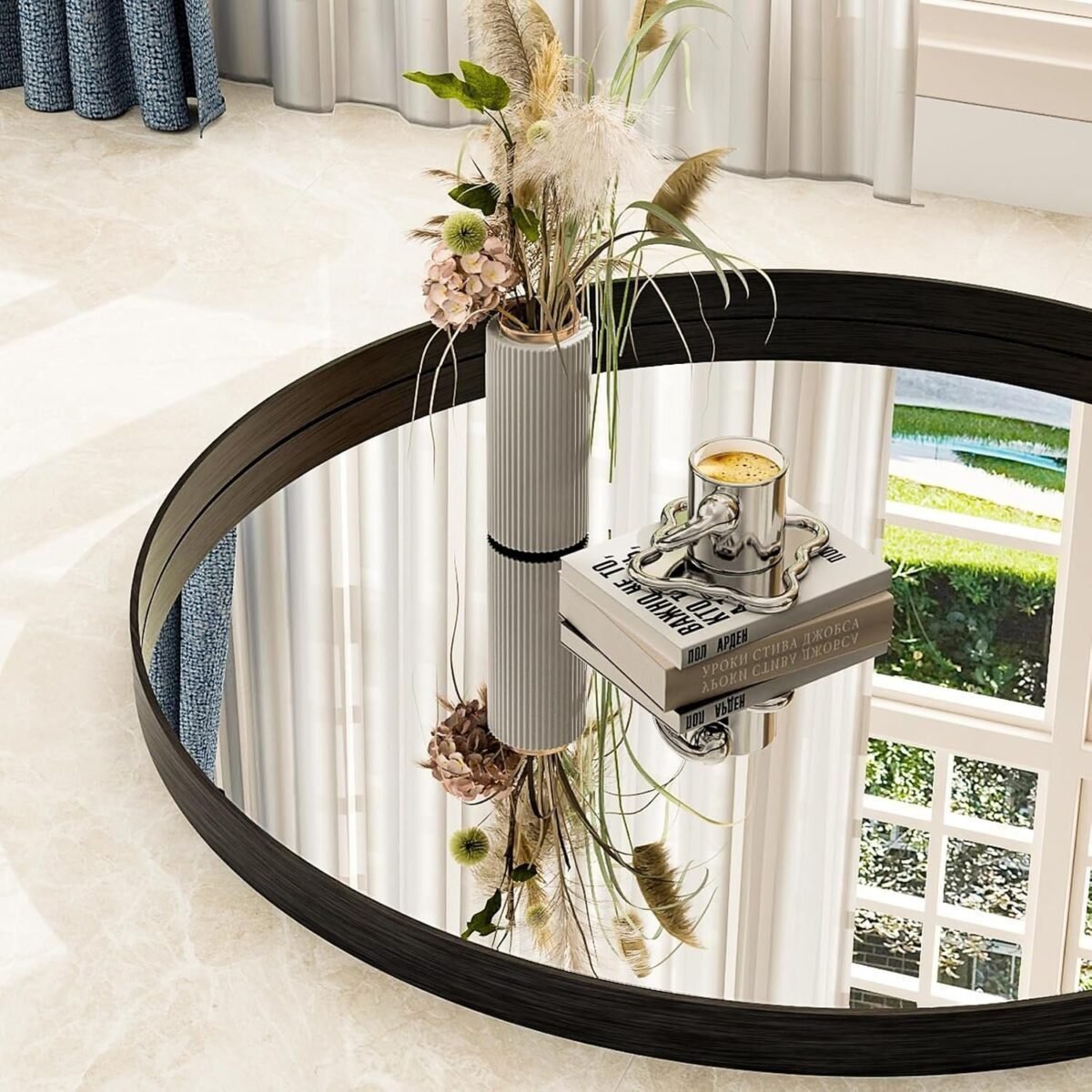 24 Inch Round Bathroom Mirror - Wall Mounted Circle Mirror with Metal Frame, Modern Mirror Suitable for Bathroom