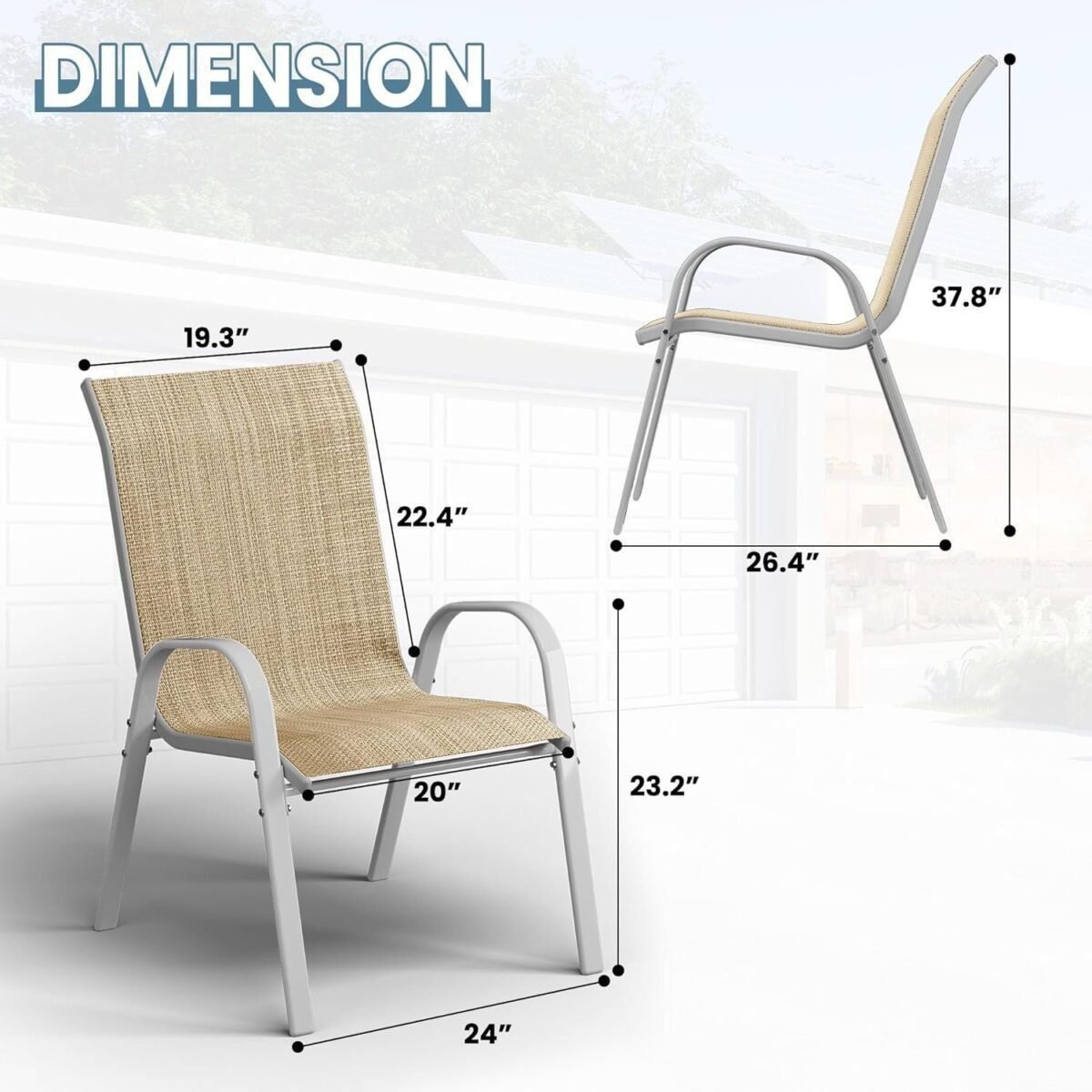 Set of 2 Chairs, Outdoor Stackable Dining Chairs for All Weather, Comfortable Breathable Patio Dining Chairs Silver