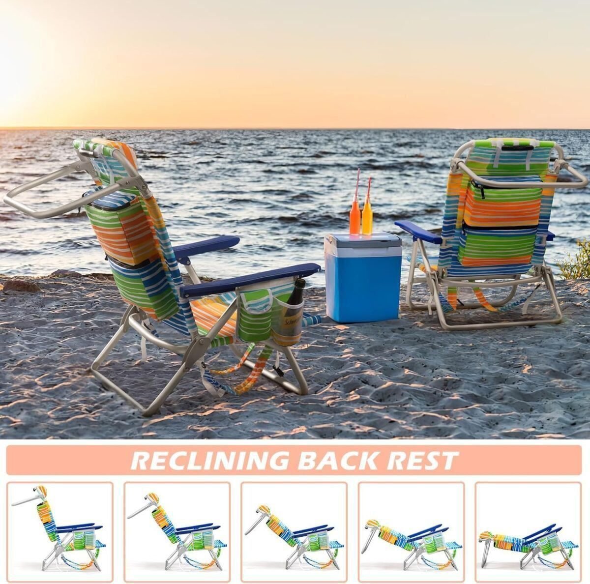 Backpack Beach Chairs for Adults - Folding Heavy Duty Camping Chair with Storage Pouch, Cup Holder Towel Rack