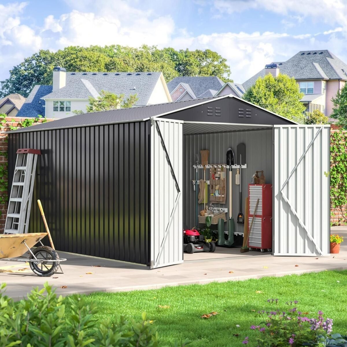 8 x 12 FT Outdoor Storage Shed, Metal Garden Shed with with Updated Frame Structure, Tool Sheds for Backyard