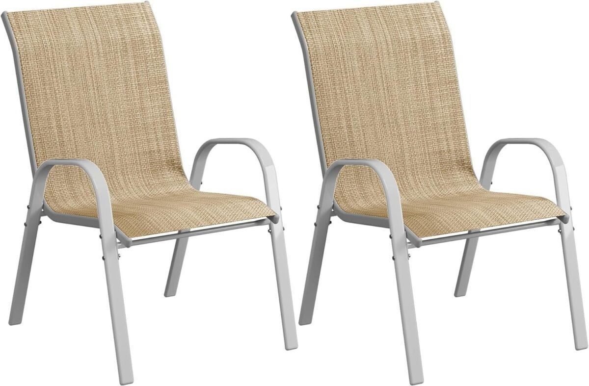 Set of 2 Chairs, Outdoor Stackable Dining Chairs for All Weather, Comfortable Breathable Patio Dining Chairs Silver