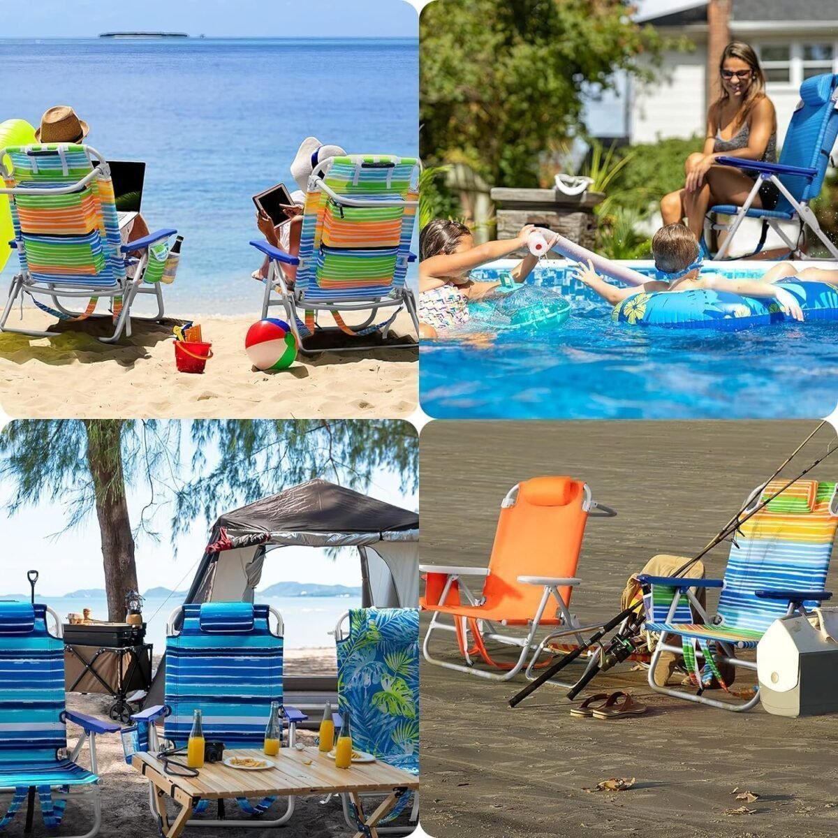 Backpack Beach Chairs for Adults - Folding Heavy Duty Camping Chair with Storage Pouch, Cup Holder Towel Rack