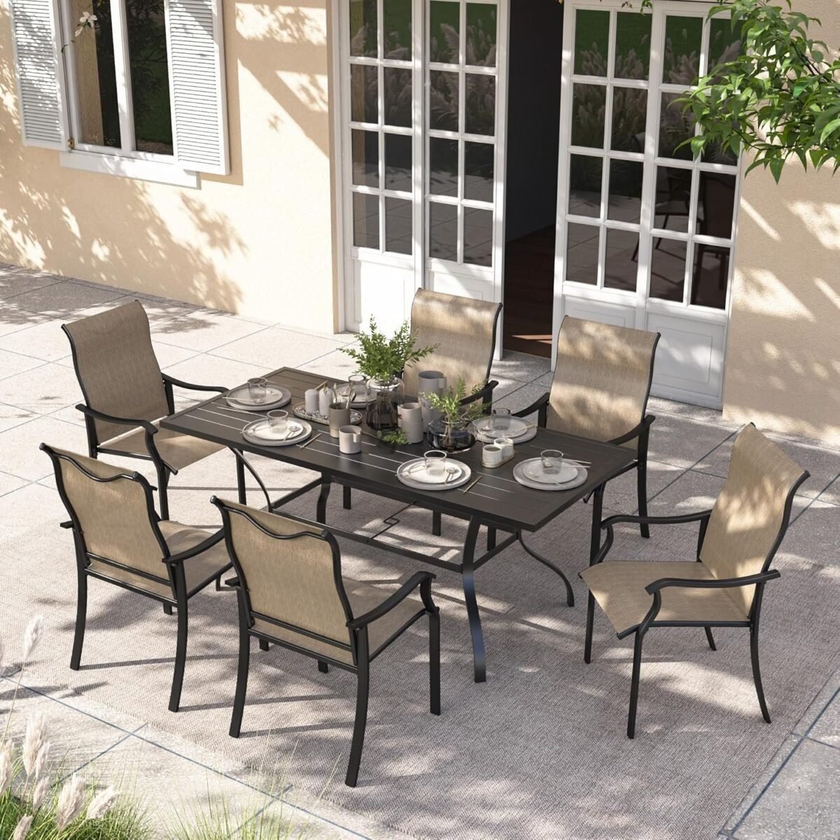 Outdoor Patio Dining Chairs Set of 6, High Back Patio Chairs, All-Weather with Armrests for Lawn