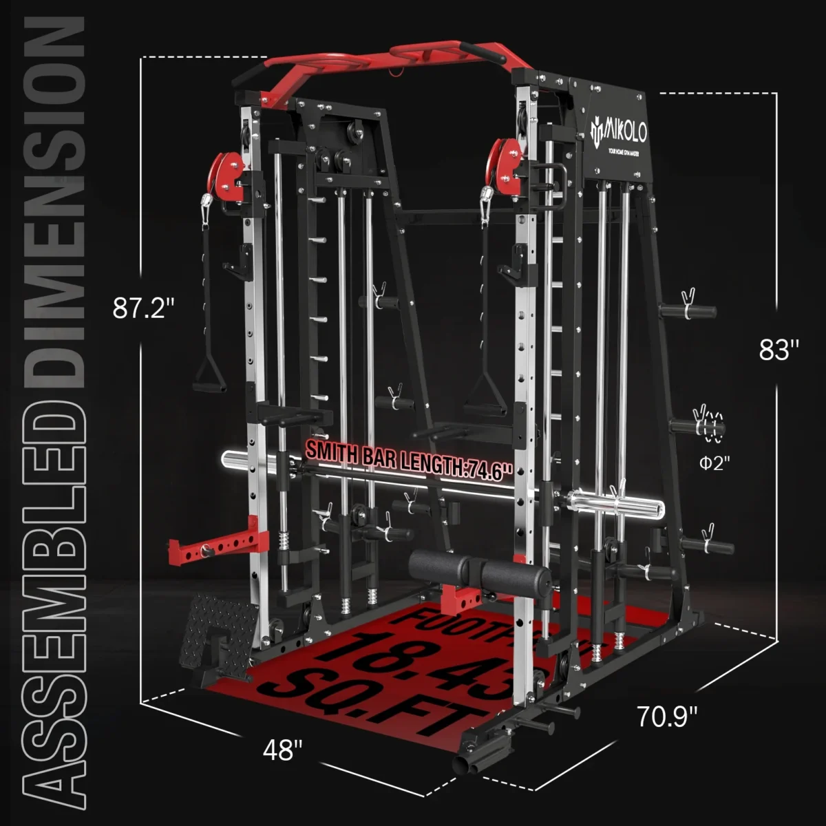 Mikolo Smith Machine Home Gym, 2200 lbs Power Rack Cage with Cable Crossover