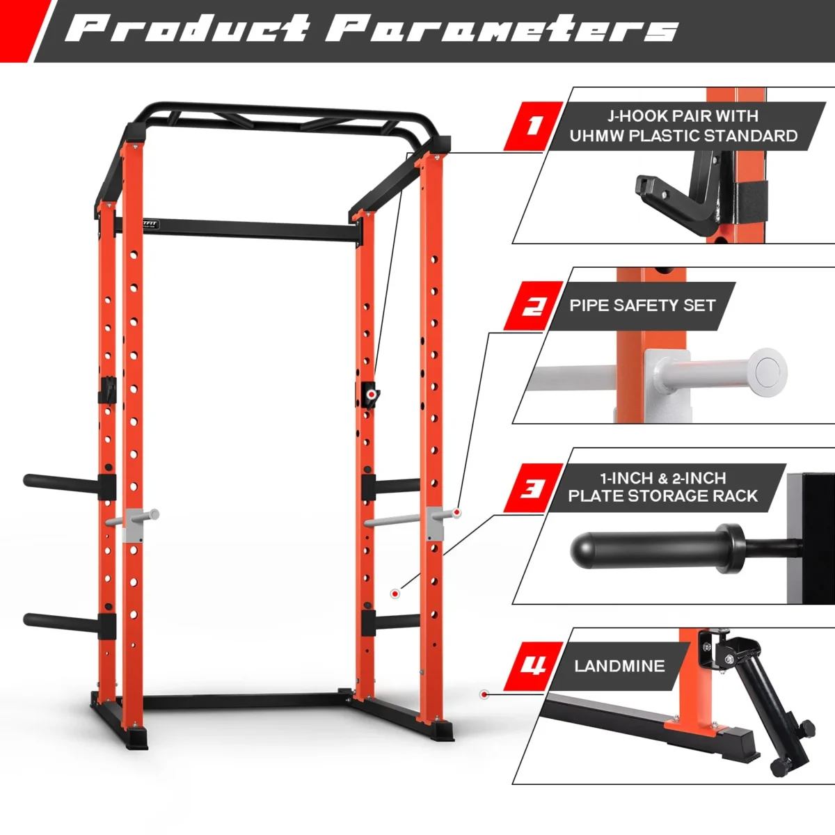 RitFit 1000LB Capacity Power Cage Rack with Bench, 100LB Bumper Plates