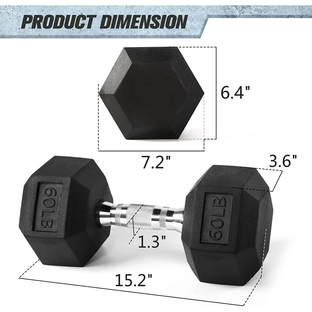 RitFit Rubber Hex Dumbbell Weight 5-60 LBS with Metal Handle for Strength Training, Full Body