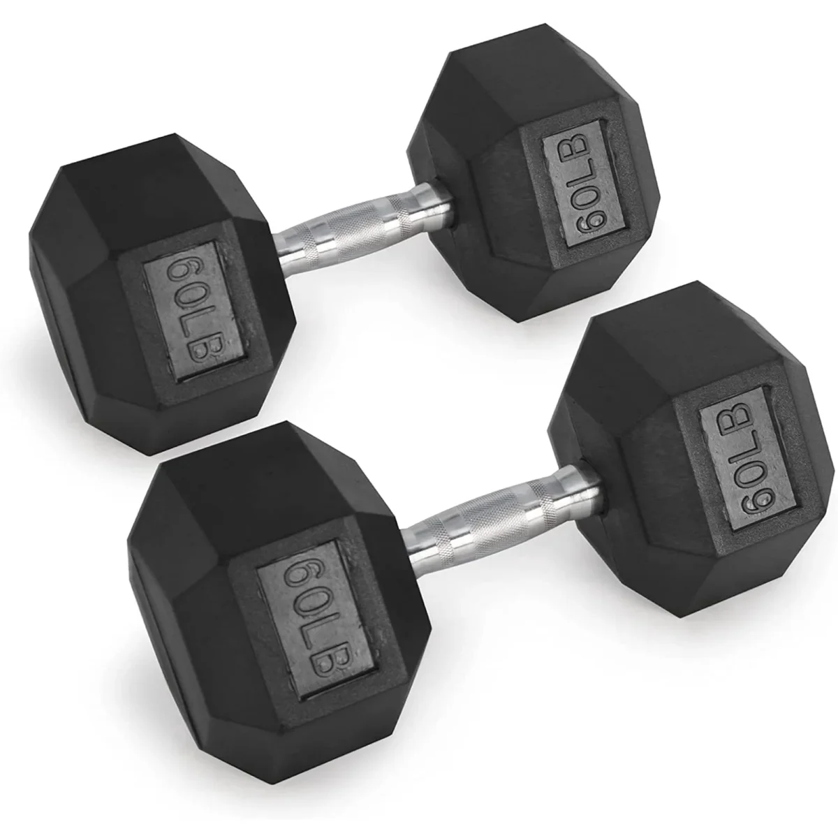 RitFit Rubber Hex Dumbbell Weight 5-60 LBS with Metal Handle for Strength Training, Full Body