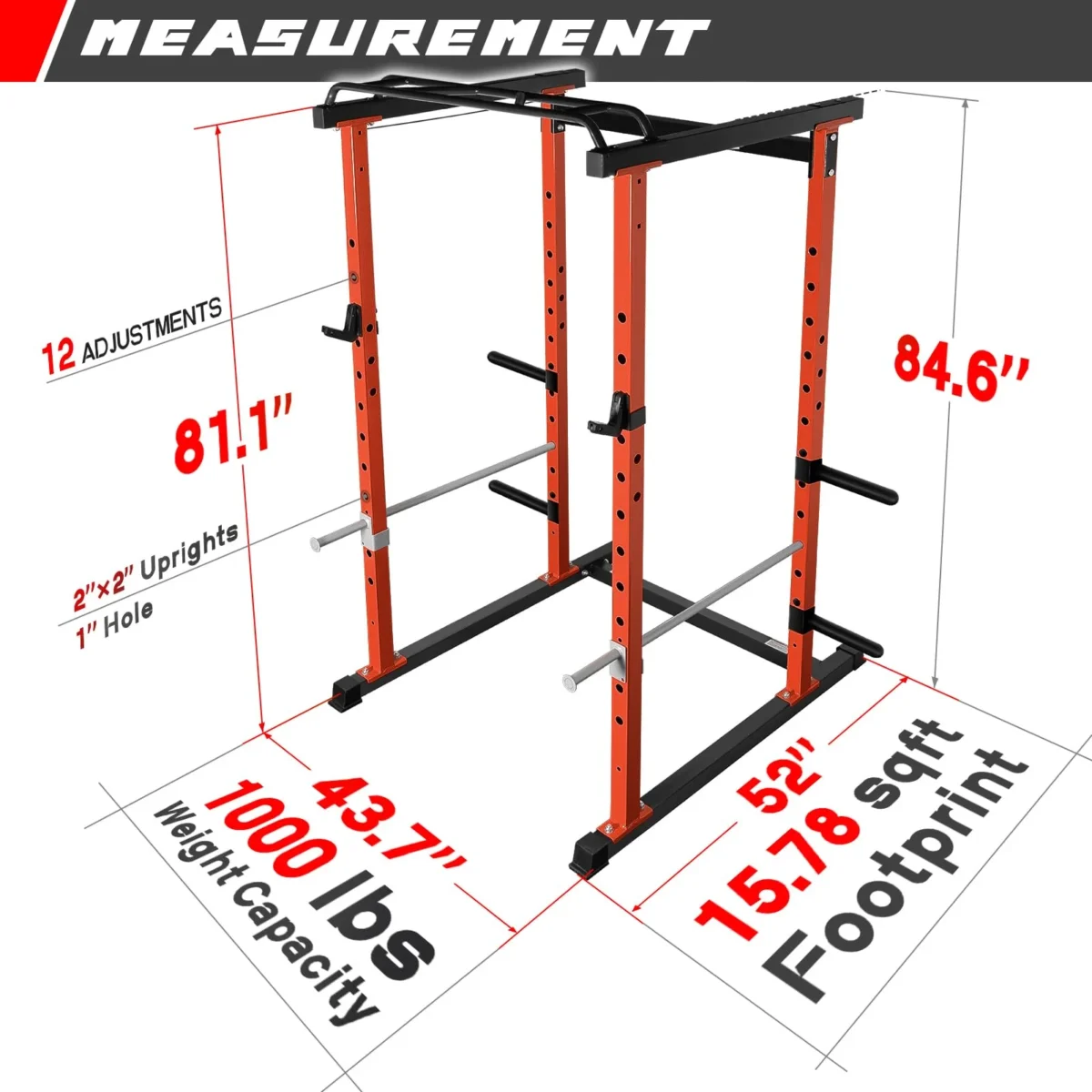 RitFit 1000LB Capacity Power Cage Rack with Bench, 100LB Bumper Plates