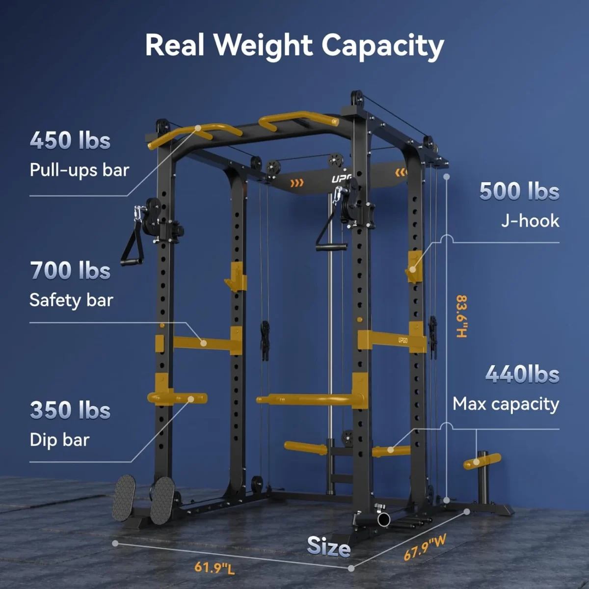 UPGO Power Cage,1600lbs Multi-Function Power Rack with Adjustable Cable Crossover System