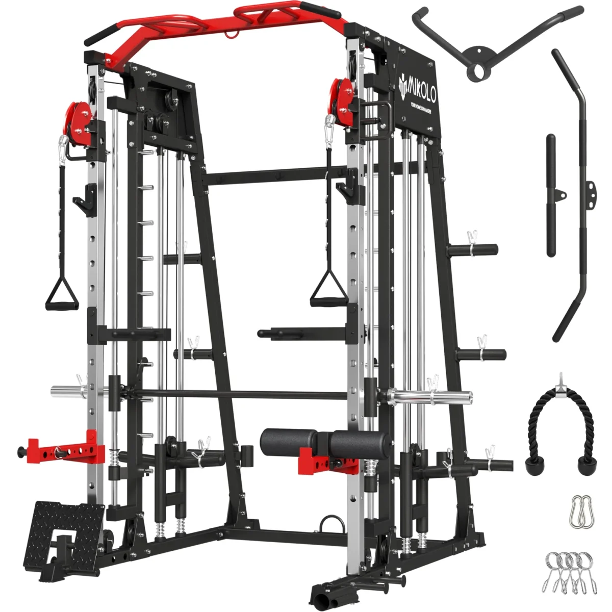 Mikolo Smith Machine Home Gym, 2200 lbs Power Rack Cage with Cable Crossover