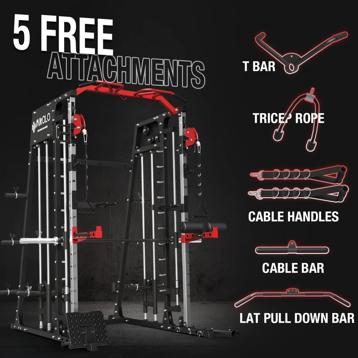 Mikolo Smith Machine Home Gym, 2200 lbs Power Rack Cage with Cable Crossover