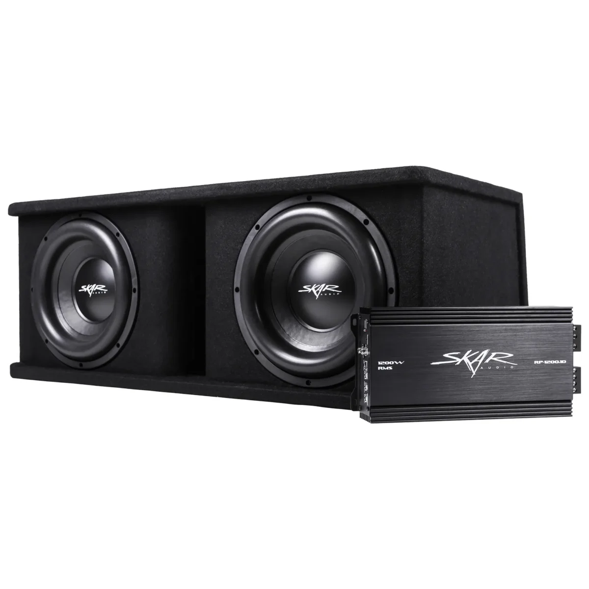 Skar Audio dual 12" 2400w SDR Complete Bass pkg Loaded sub box - amp - wire kit