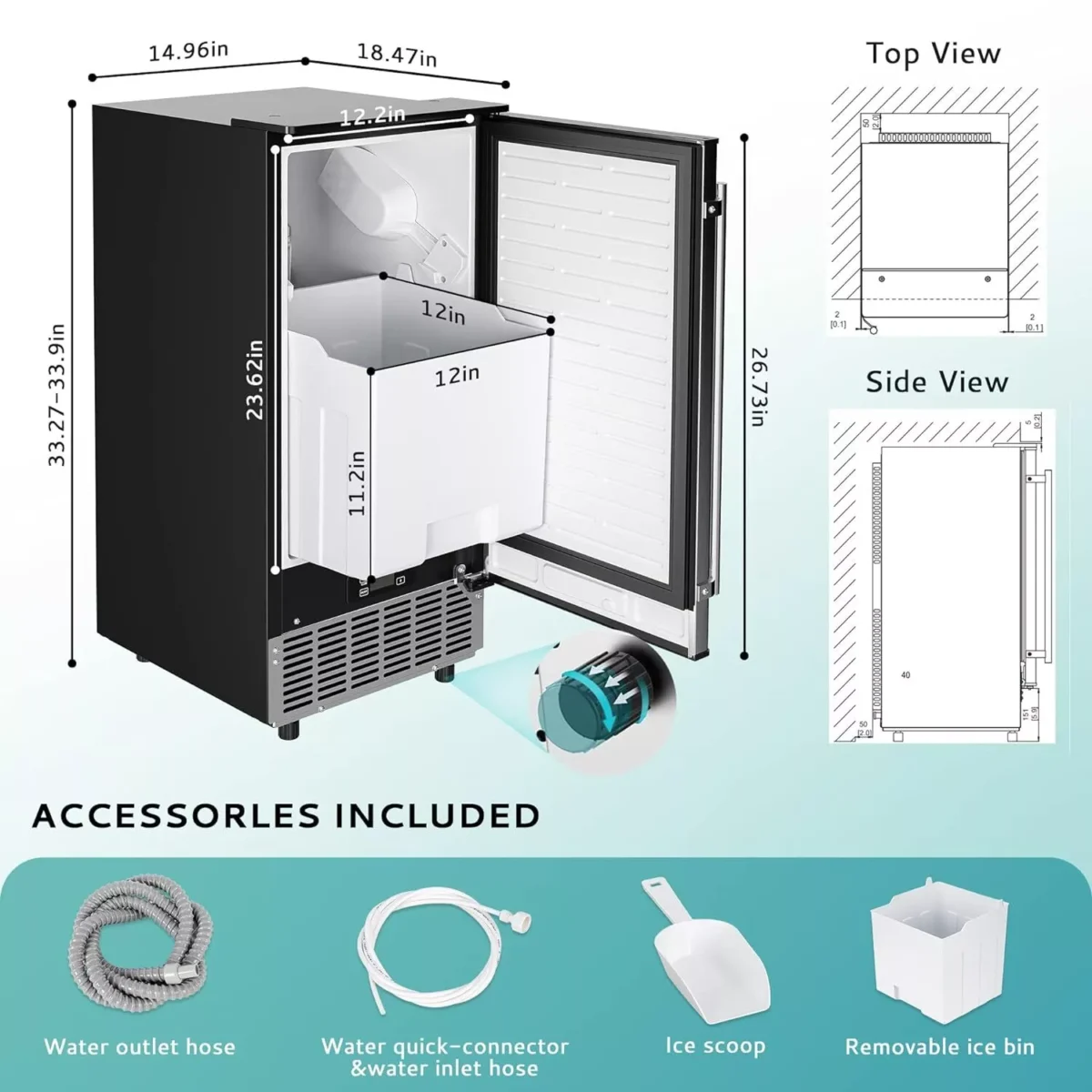 EUHOMY Commercial Under Counter Ice Maker Machine, 80 Lbs/Day Auto-Cleaning