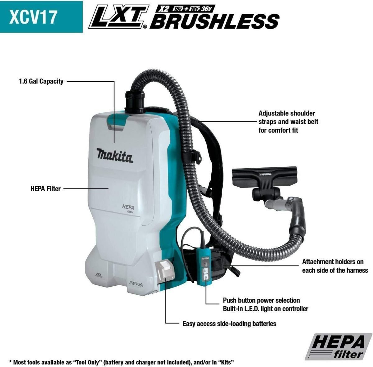 18V X2 LXT Lithium-Ion (36V) Brushless Cordless 1.6 Gal. HEPA Filter Backpack Dry Vacuum