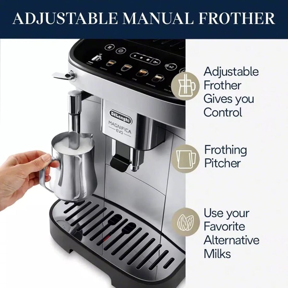 De'Longhi Magnifica Evo Automatic Espresso & Coffee Machine with Manual Milk Frother for Latte