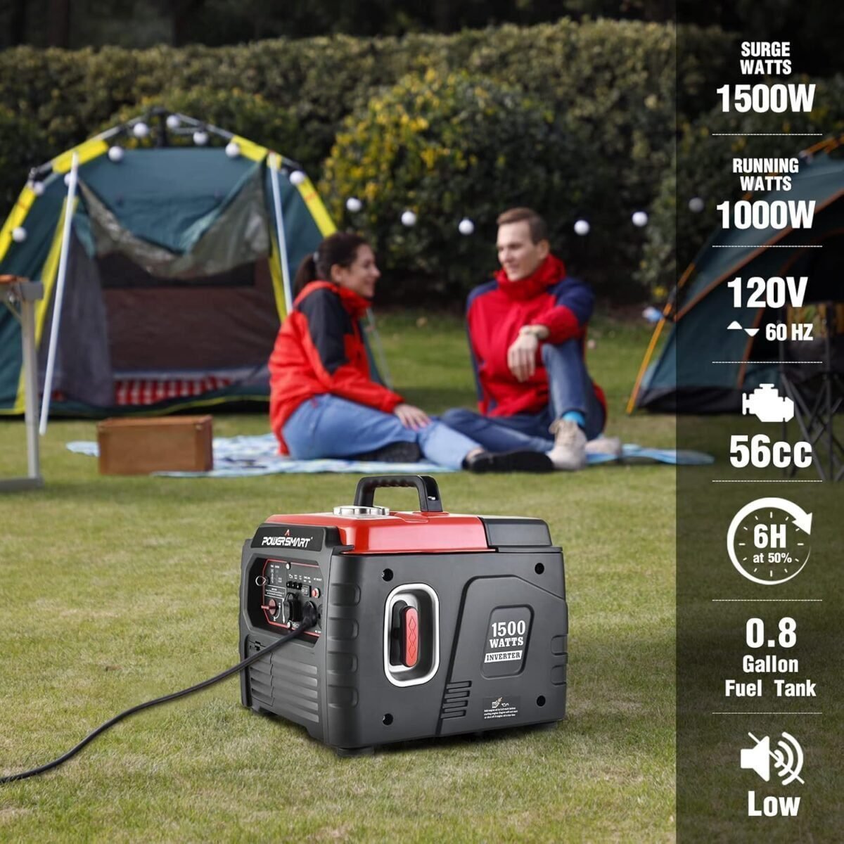 PowerSmart 1500-Watt Gas Powered Portable Inverter Generator, Super Quiet