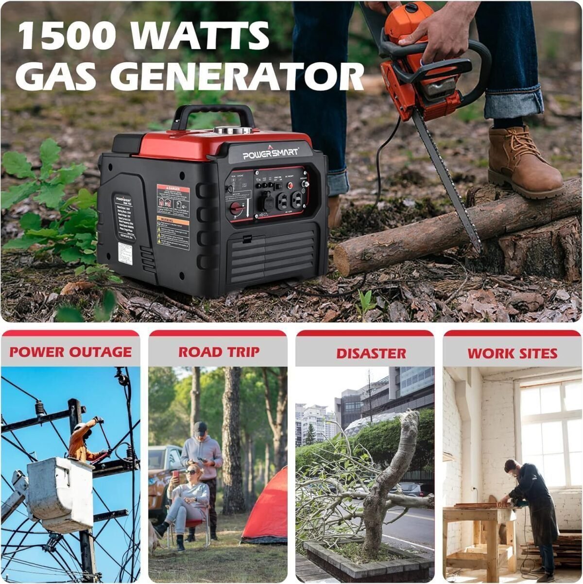 PowerSmart 1500-Watt Gas Powered Portable Inverter Generator, Super Quiet