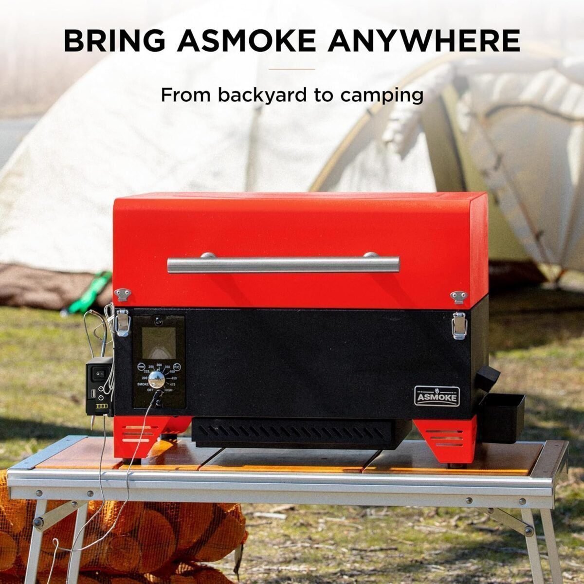 ASMOKE Portable Pellet Grill & Smoker - AS350DC Battery Powered ASCA™ Pellet Smoker, 256 sq. Smoker Grill w/Meat Probe