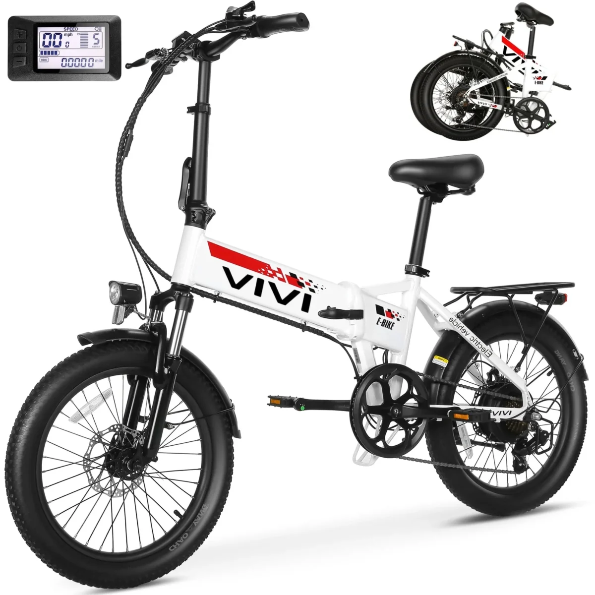 Vivi Electric Bike for Adults 20" x 2.4 Folding Electric Bike 48V 500W Electric Bike