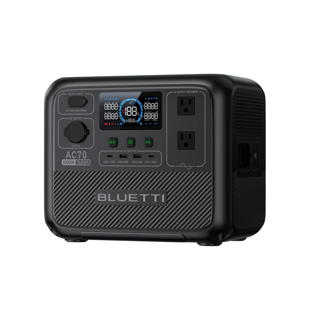 BLUETTI AC70 Portable Solar Generator, 768Wh LiFePO4 Power Station,80% Charge in 45 Mins