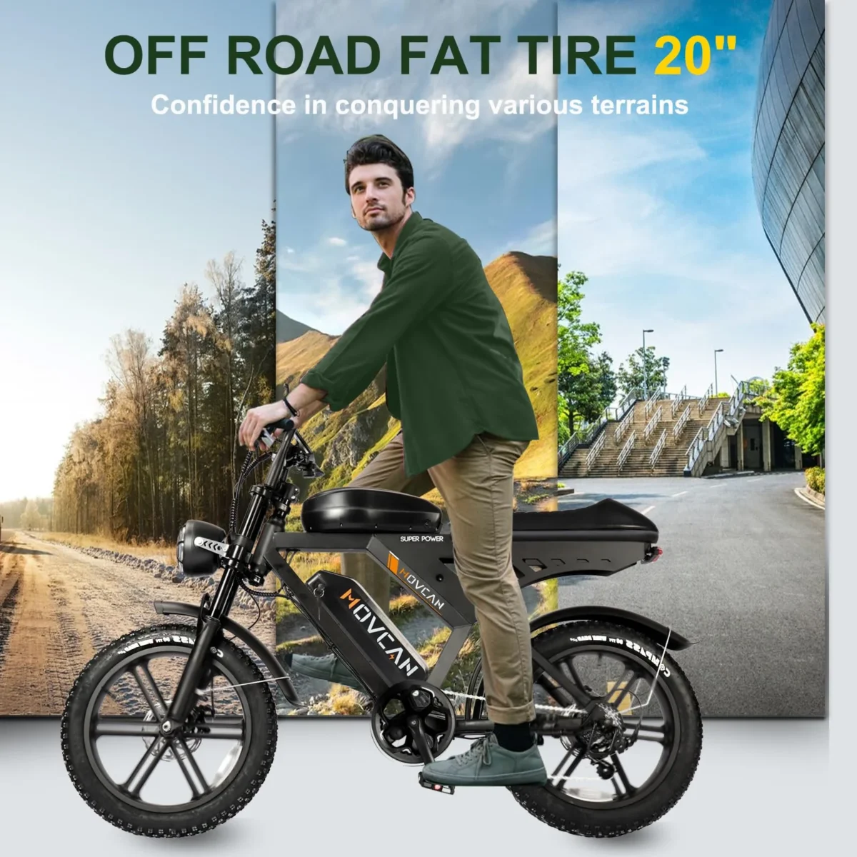 Movcan 750W Electric Bike for Adult, 20" Fat Tire Off-Road Ebike, 48V 31.2Ah Removable Dual Battery