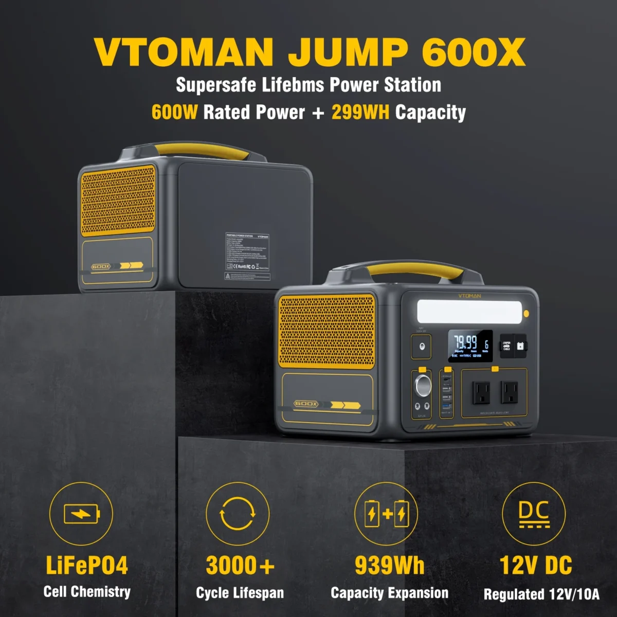 VTOMAN Jump 600X Portable Power Station 600W (1200W Peak), 299Wh LFP Solar Generator