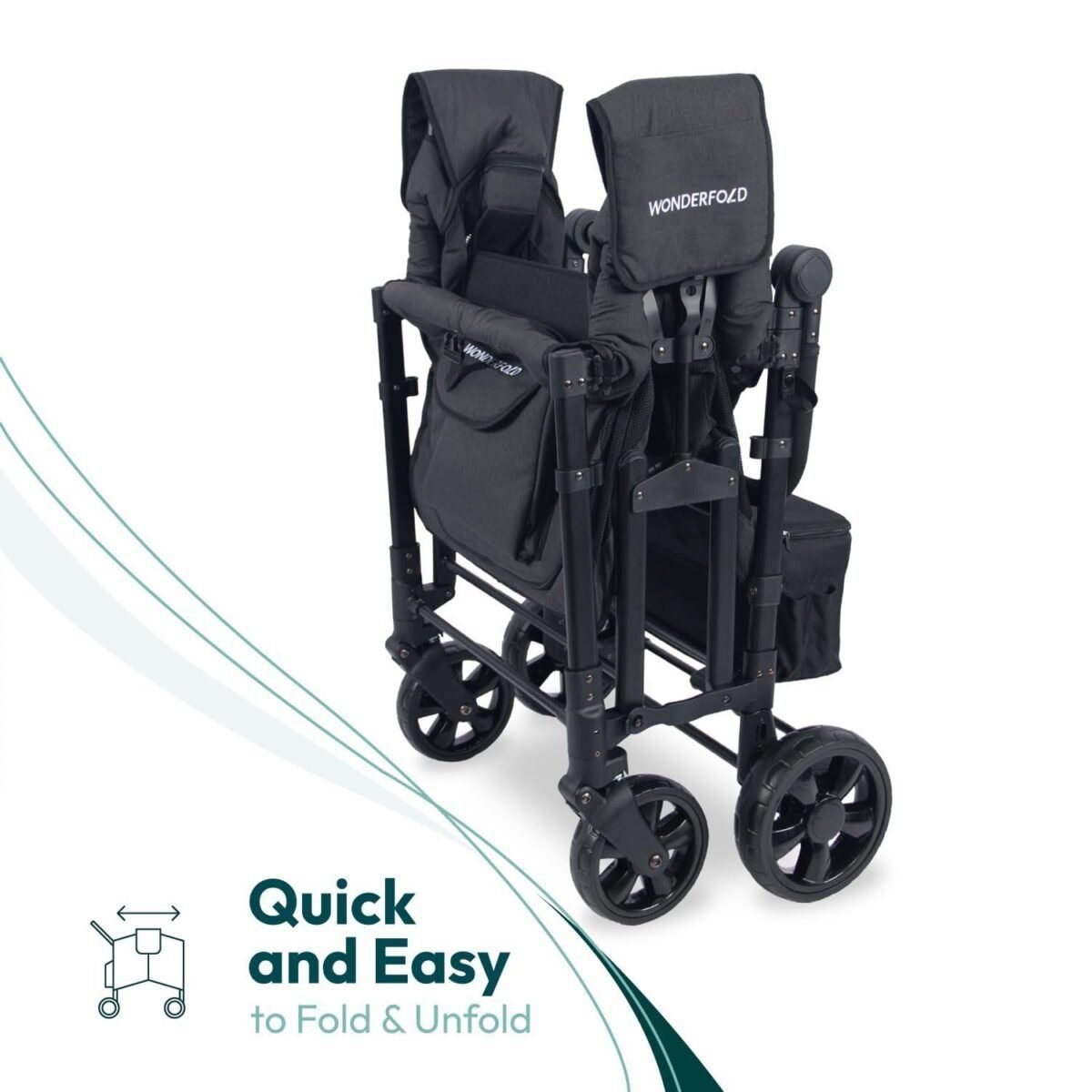 WONDERFOLD W4 Elite Stroller Wagon (4 Seater) - Collapsible Wagon Stroller with Seats