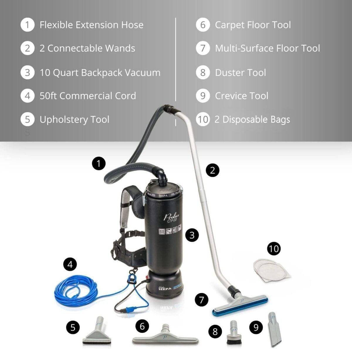 Prolux 10 Quart Commercial Backpack Vacuum with