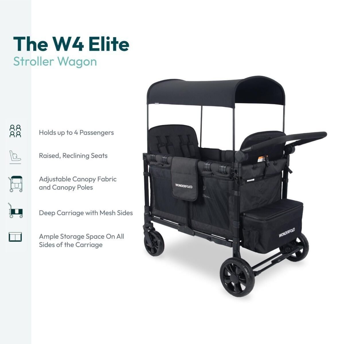 WONDERFOLD W4 Elite Stroller Wagon (4 Seater) - Collapsible Wagon Stroller with Seats