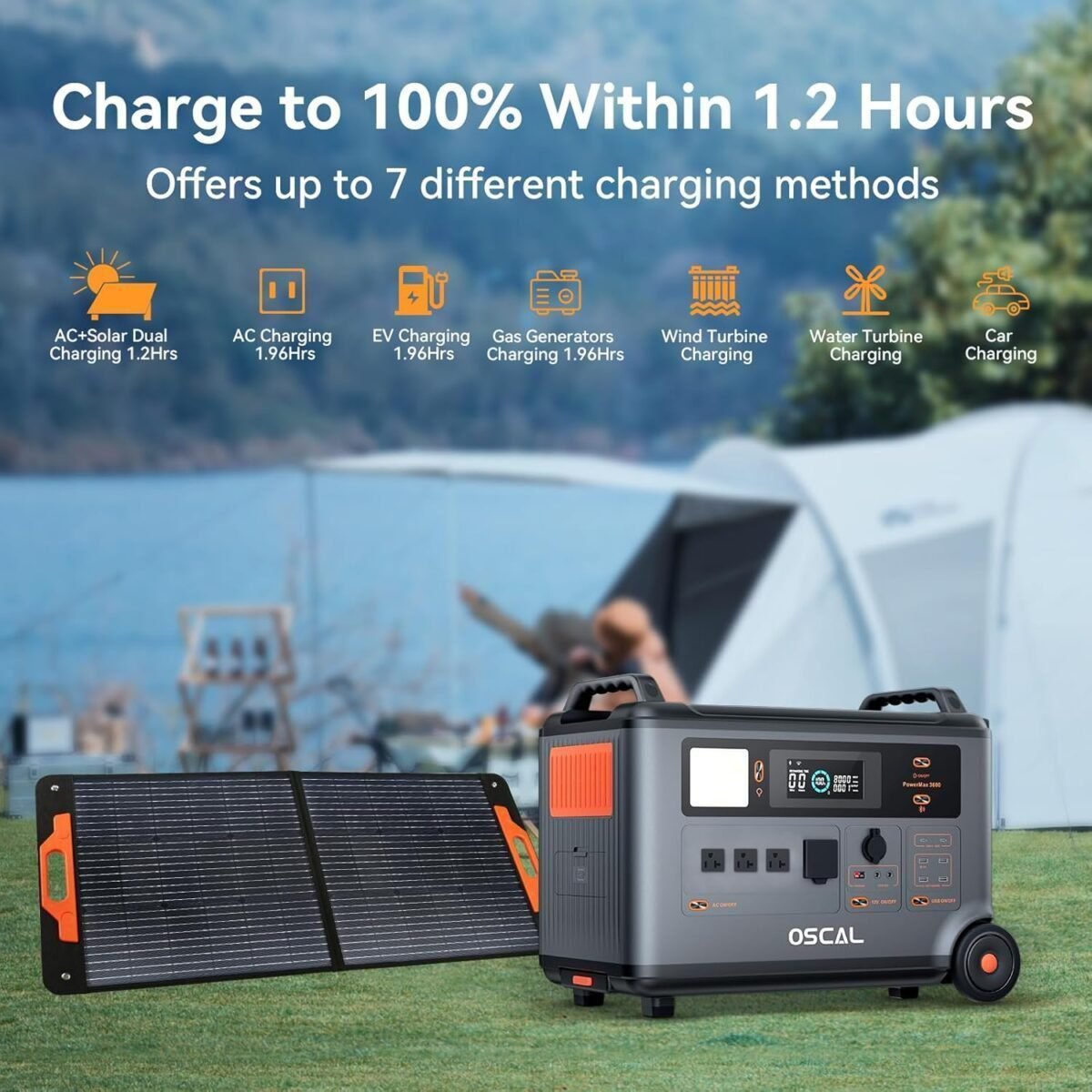 OSCAL PowerMax 3600 Portable Power Station, 3600Wh LiFePO4 Expandable Solar Generator