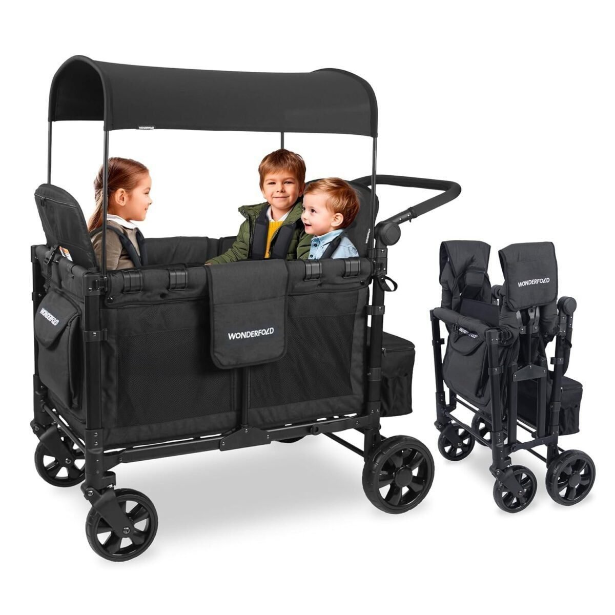 WONDERFOLD W4 Elite Stroller Wagon (4 Seater) - Collapsible Wagon Stroller with Seats