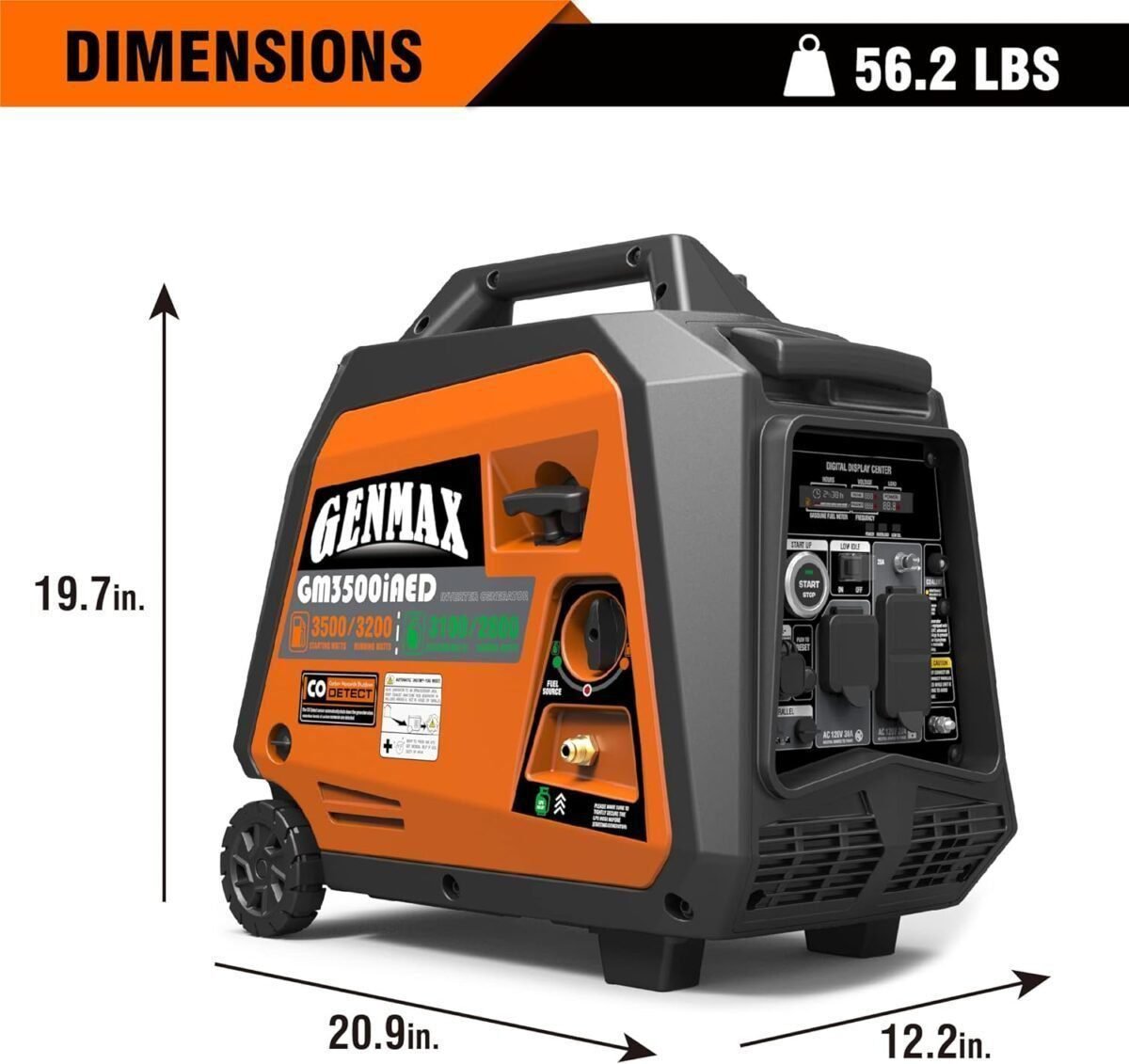 GENMAX Portable Inverter Generator, 3500W Super Quiet Gas